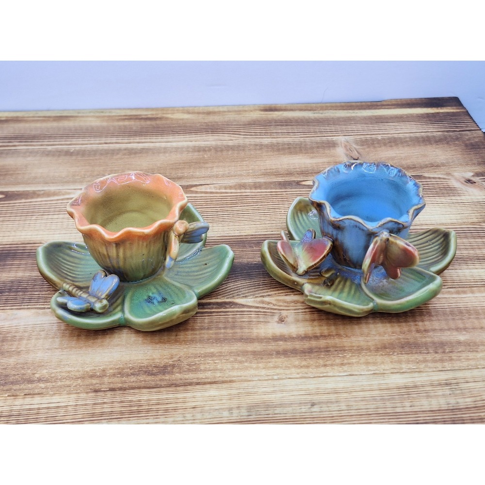 Porcline Lilly Pad Butterfly And Dragonfly Candle Holder Or Succulent Planters.